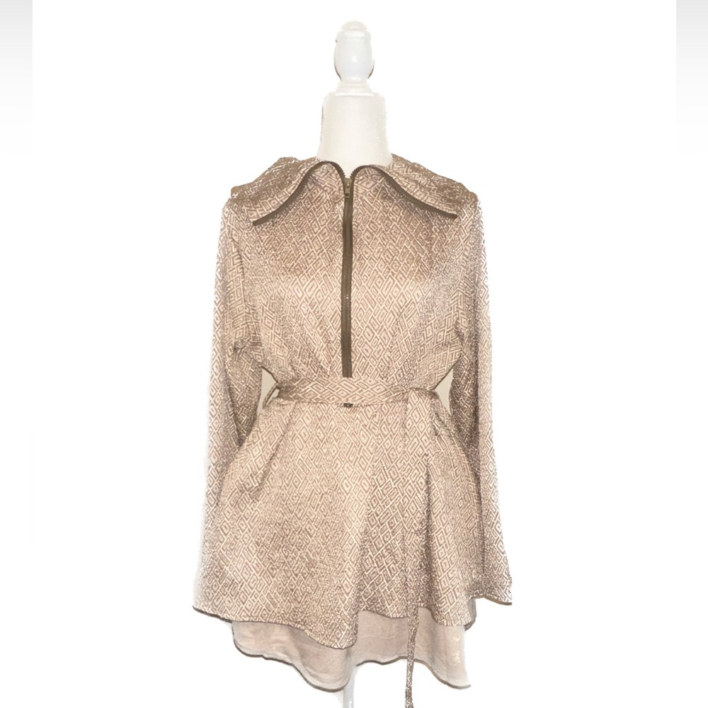 NEW - SHEIN - XL(12) | Geo Pattern Foldover Collar Layer Hem Belted Coat - Picture 3 of 11
